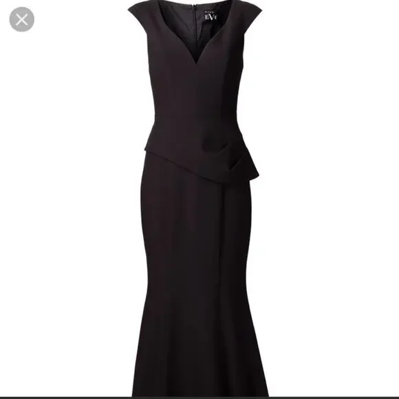 Black Halo Eve Wren V-Neck Peplum Gown in Black SIZE 4 - Picture 2 of 14
